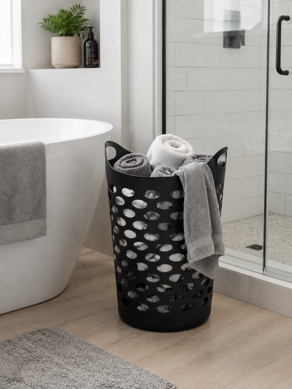 Flexible Laundry Hamper – Large Breathable Plastic Laundry Basket with Handles | White or Black