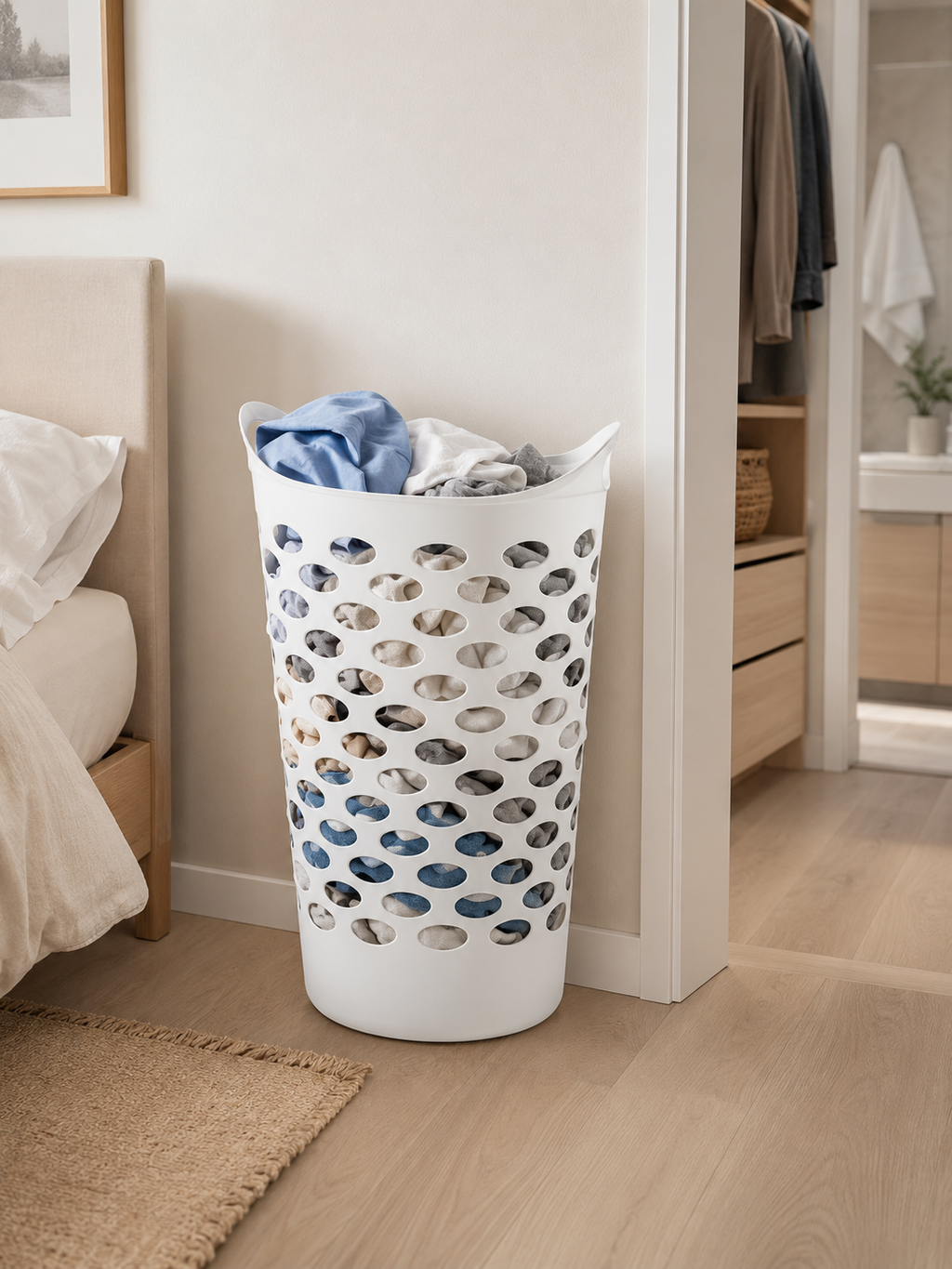 Flexible Laundry Hamper – Large Breathable Plastic Laundry Basket with Handles | White or Black