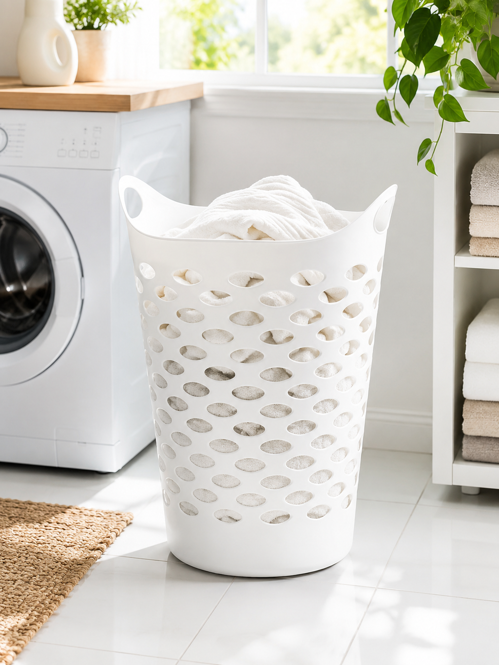 Flexible Laundry Hamper – Large Breathable Plastic Laundry Basket with Handles | White or Black