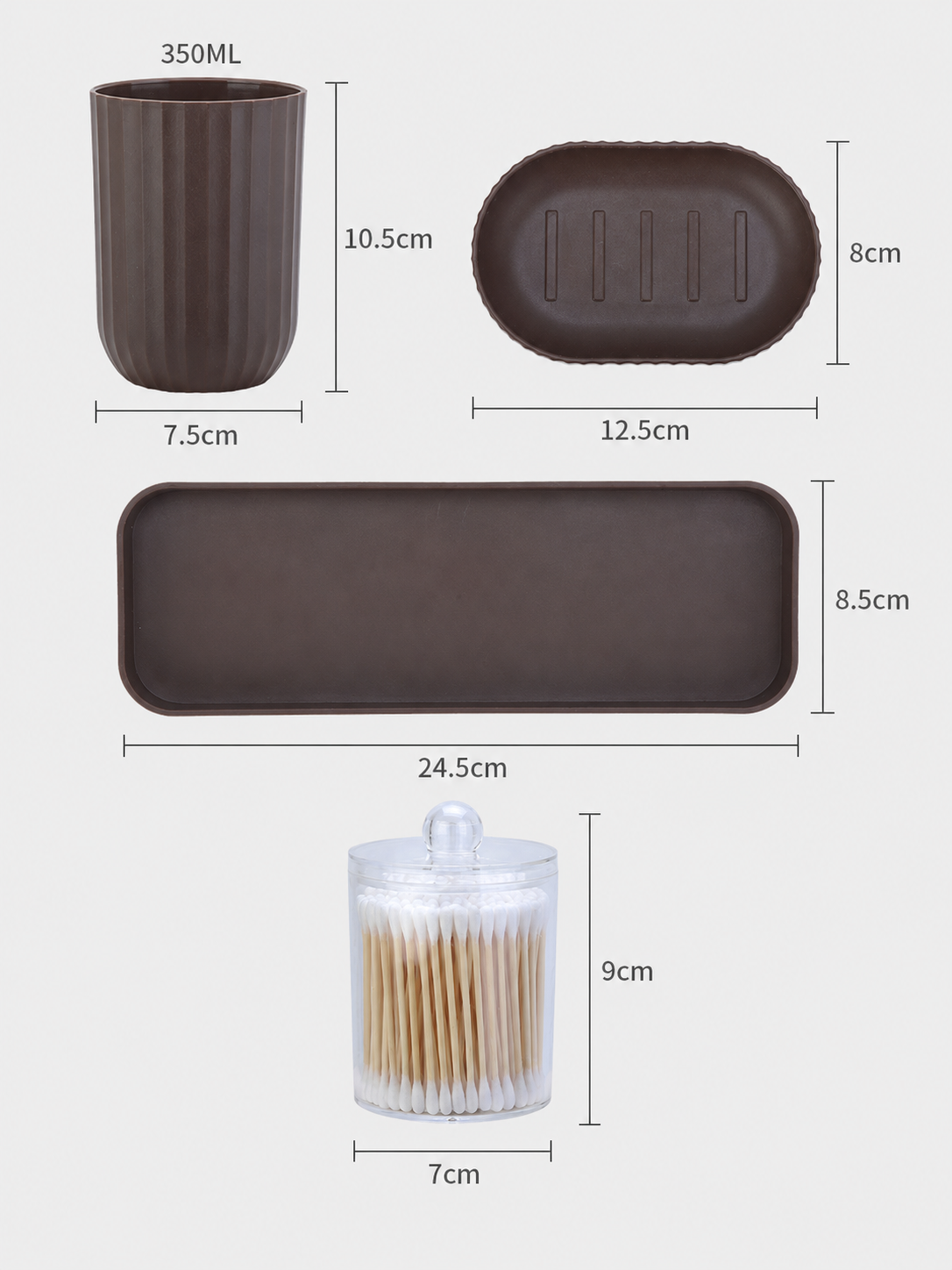 6-Piece Plastic Bathroom Accessory Set – Coordinated Bathroom Organizer with Toothbrush Holder, Soap Dish & Toilet Brush | Black