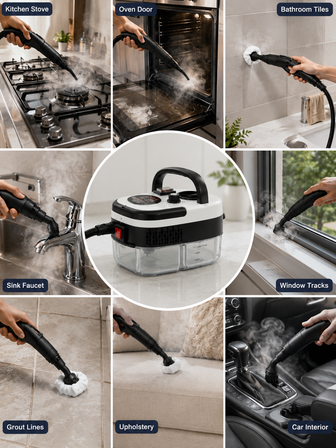 2500W High-Pressure Portable Steam Cleaner – Includes Multiple types of brush Heads  – Chemical – Free Multi-Surface Home Cleaning Machine | 110V | White