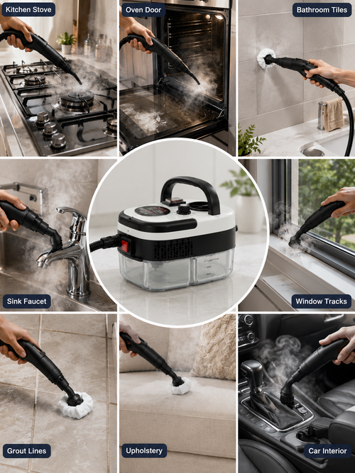 2500W High-Pressure Portable Steam Cleaner – Includes Multiple types of brush Heads  – Chemical – Free Multi-Surface Home Cleaning Machine | 110V | White