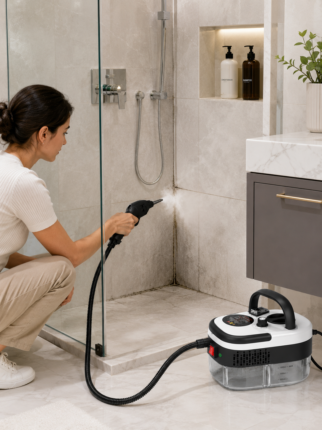2500W High-Pressure Portable Steam Cleaner – Includes Multiple types of brush Heads  – Chemical – Free Multi-Surface Home Cleaning Machine | 110V | White