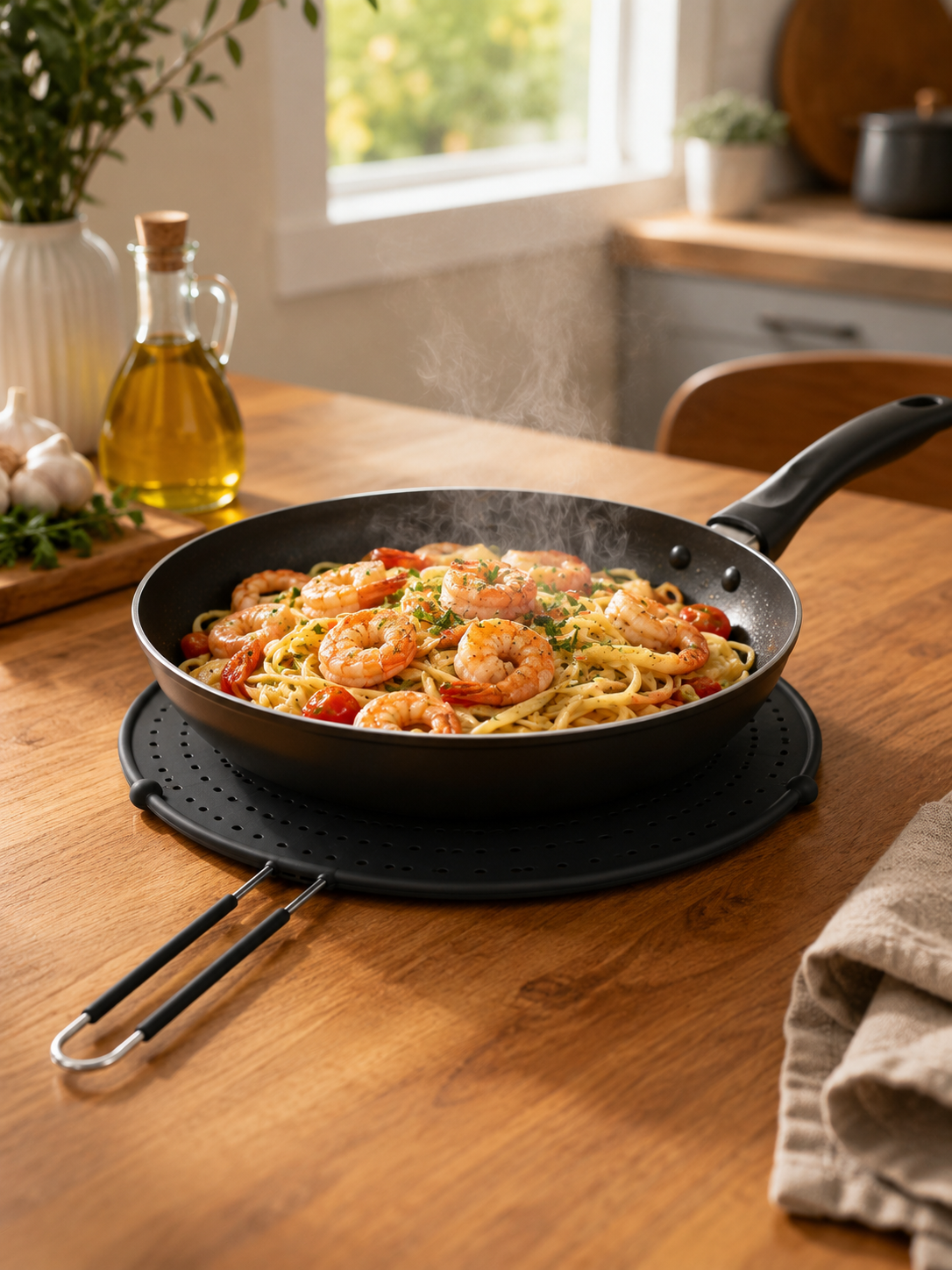 Silicone Splatter Screen with Foldable Handle – Heat-Resistant Oil Splash Guard for Frying Pans | Ventilated | Black/Grey