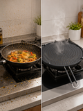 Silicone Splatter Screen with Foldable Handle – Heat-Resistant Oil Splash Guard for Frying Pans | Ventilated | Black/Grey
