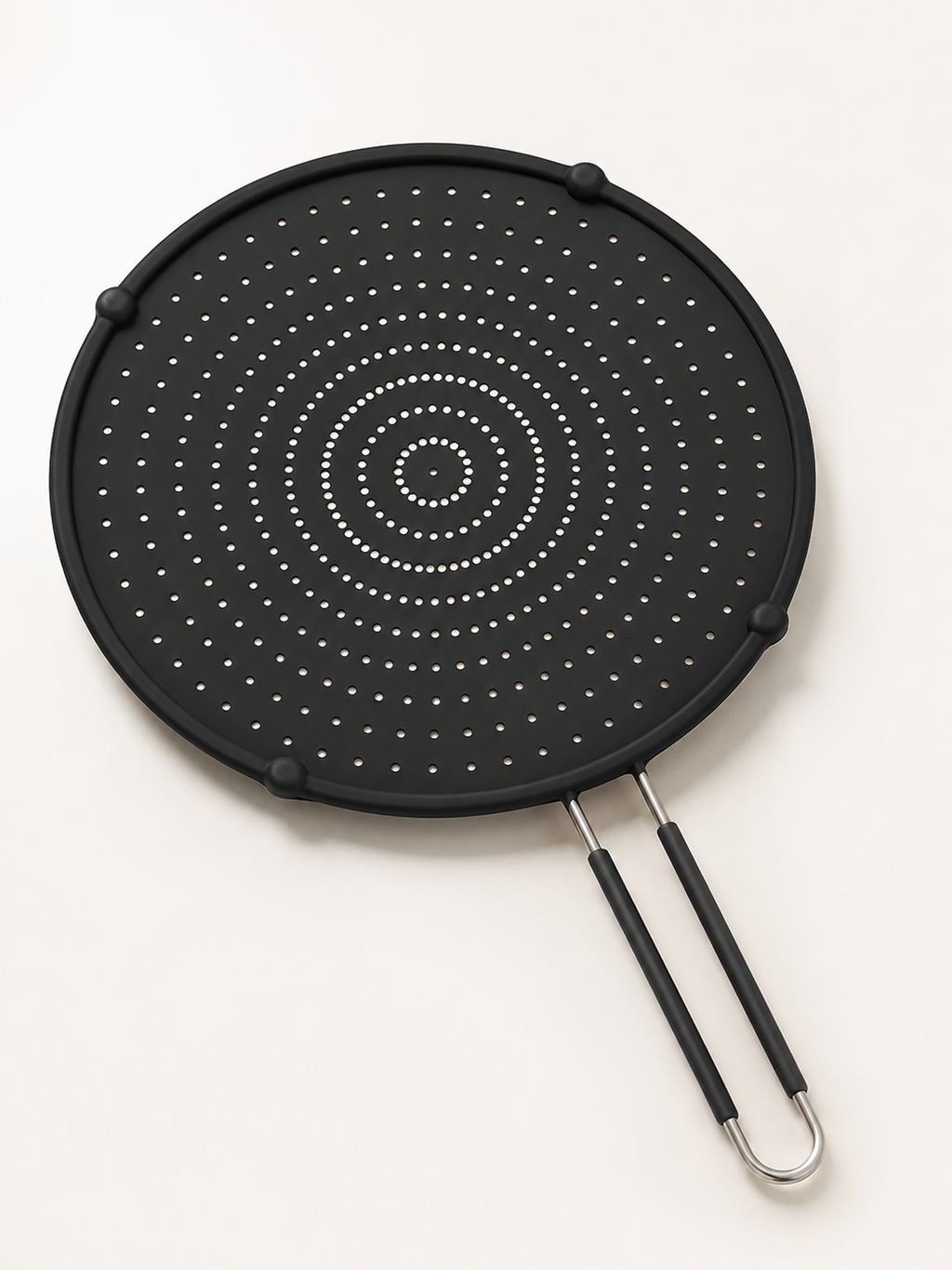 Silicone Splatter Screen with Foldable Handle – Heat-Resistant Oil Splash Guard for Frying Pans | Ventilated | Black/Grey