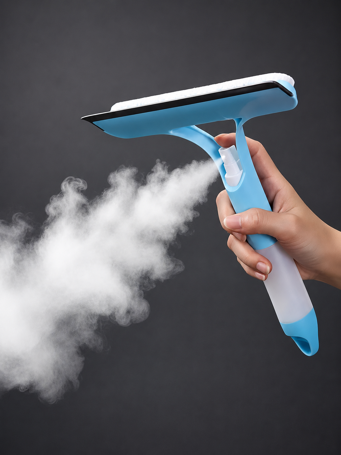 3-in-1 Window Cleaner with Spray Bottle & Squeegee – Streak-Free Glass Cleaning Tool | Microfiber Pad | Blue
