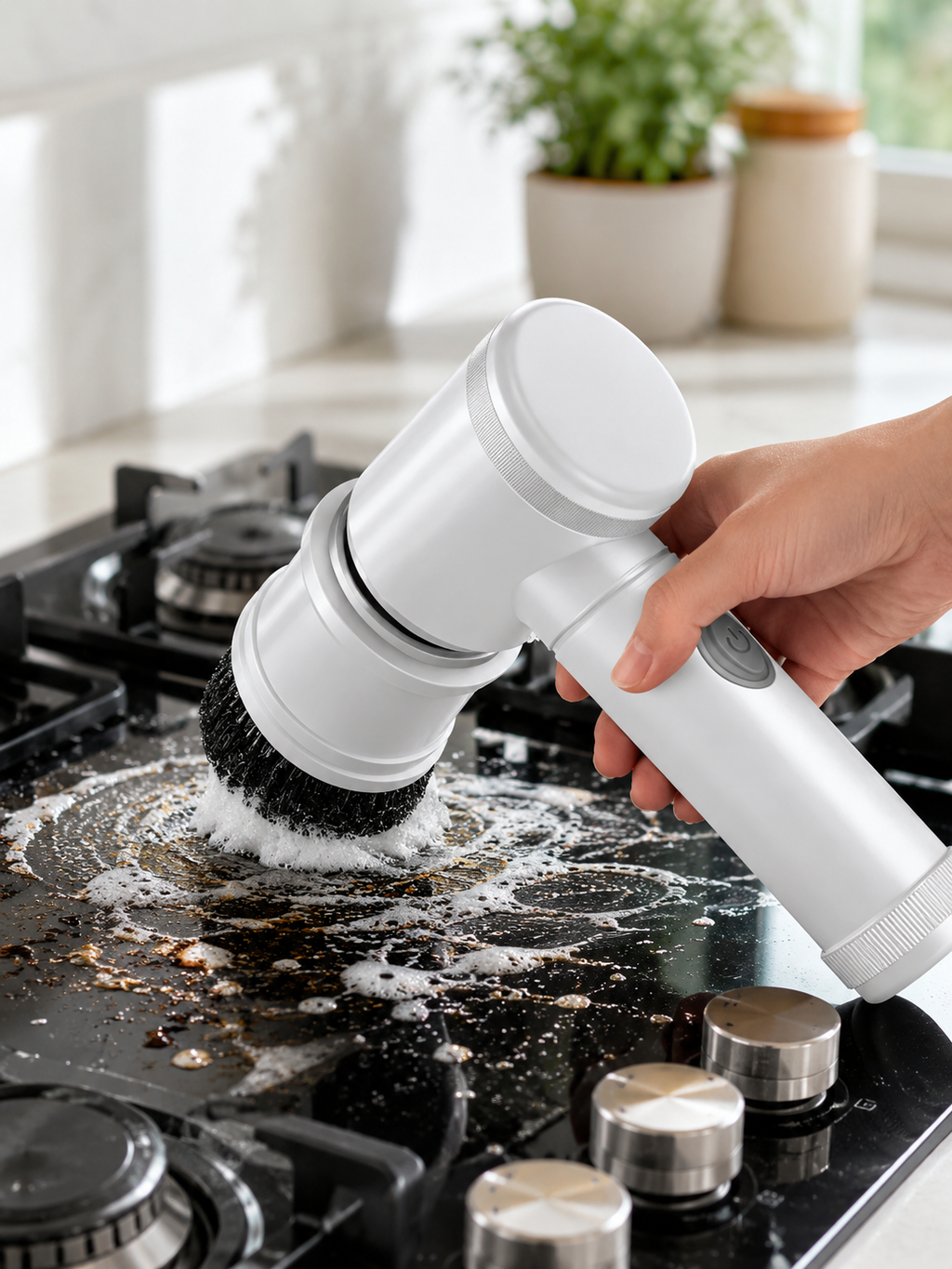 Cordless Electric Spin Scrubber –Multiple Types of Brush Heads Included  | Powerful Bathroom & Kitchen Cleaning Tool | White