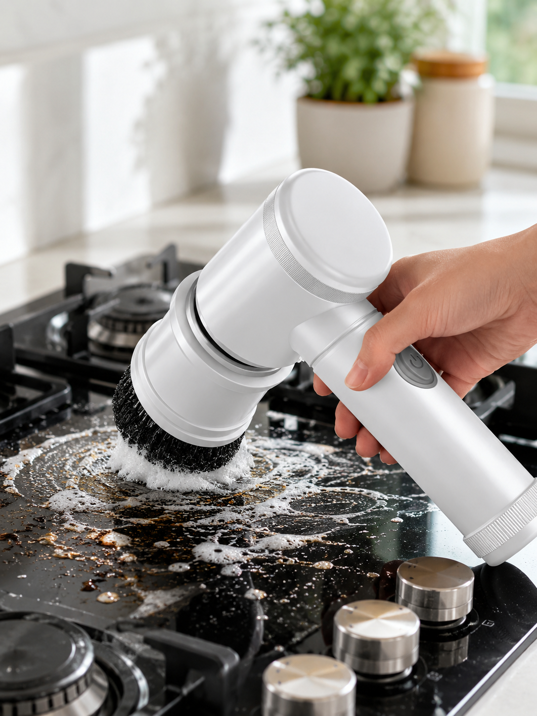 Cordless Electric Spin Scrubber –Multiple Types of Brush Heads Included  | Powerful Bathroom & Kitchen Cleaning Tool | White