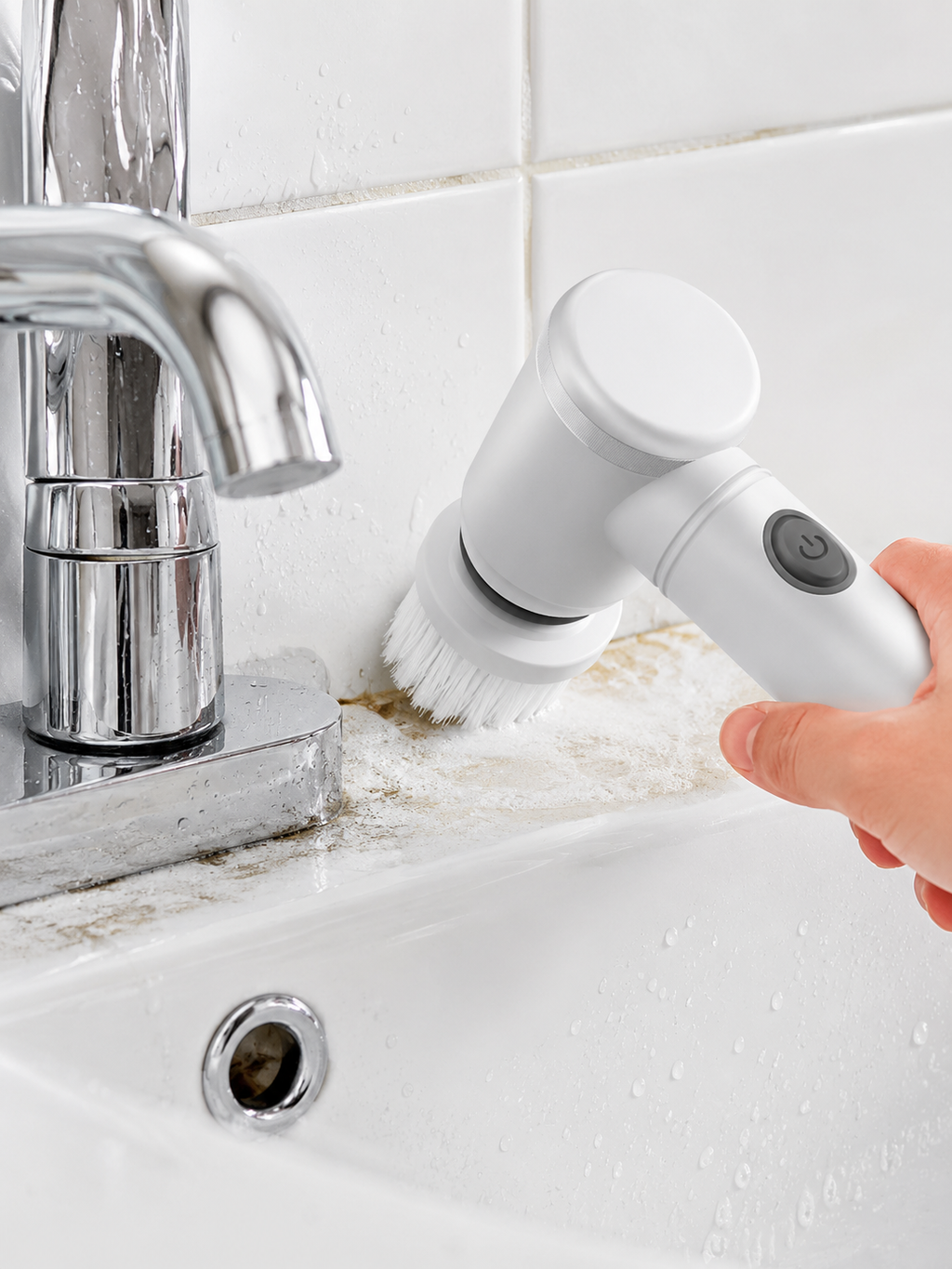 Cordless Electric Spin Scrubber –Multiple Types of Brush Heads Included  | Powerful Bathroom & Kitchen Cleaning Tool | White