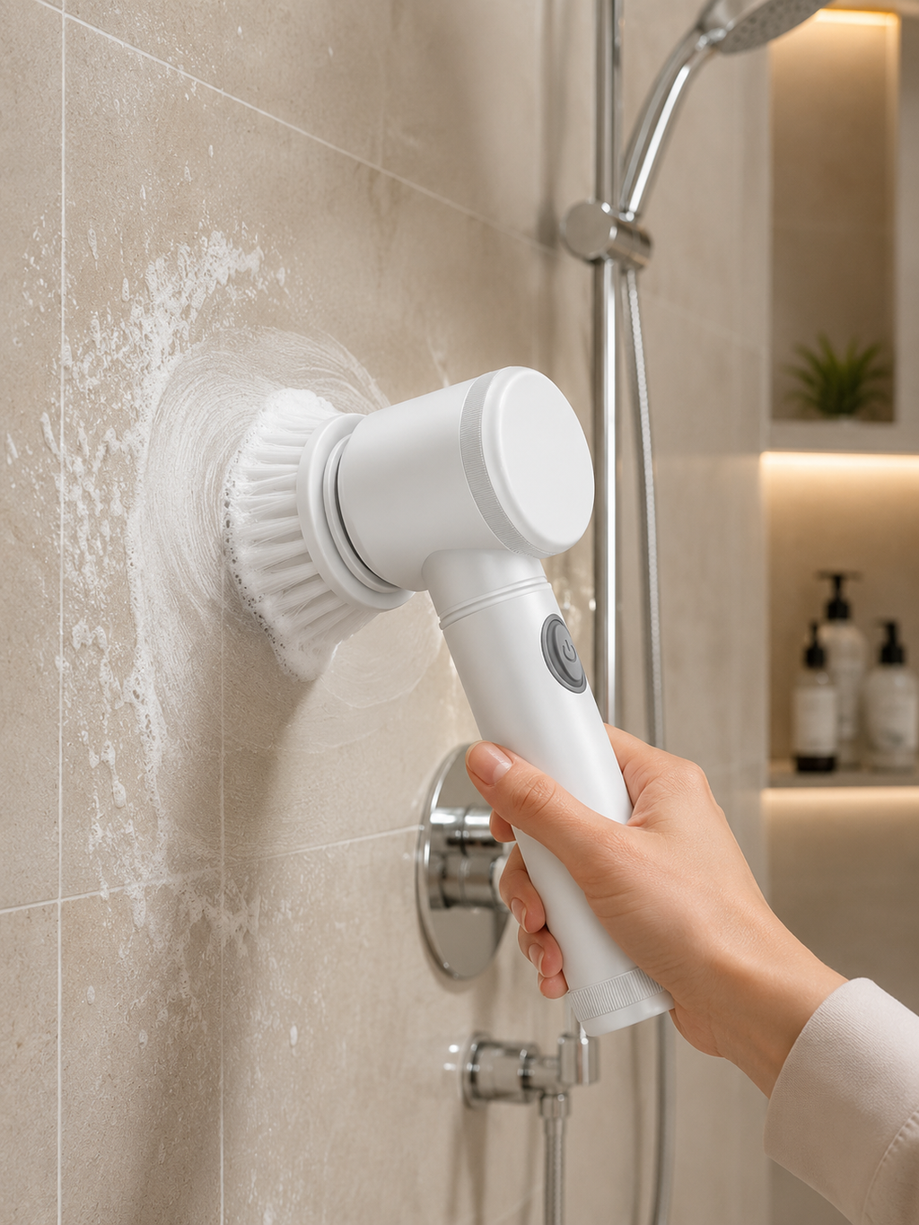 Cordless Electric Spin Scrubber –Multiple Types of Brush Heads Included  | Powerful Bathroom & Kitchen Cleaning Tool | White