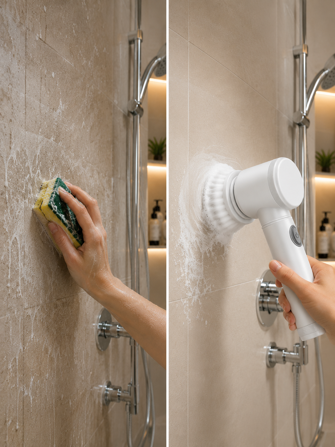 Cordless Electric Spin Scrubber –Multiple Types of Brush Heads Included  | Powerful Bathroom & Kitchen Cleaning Tool | White