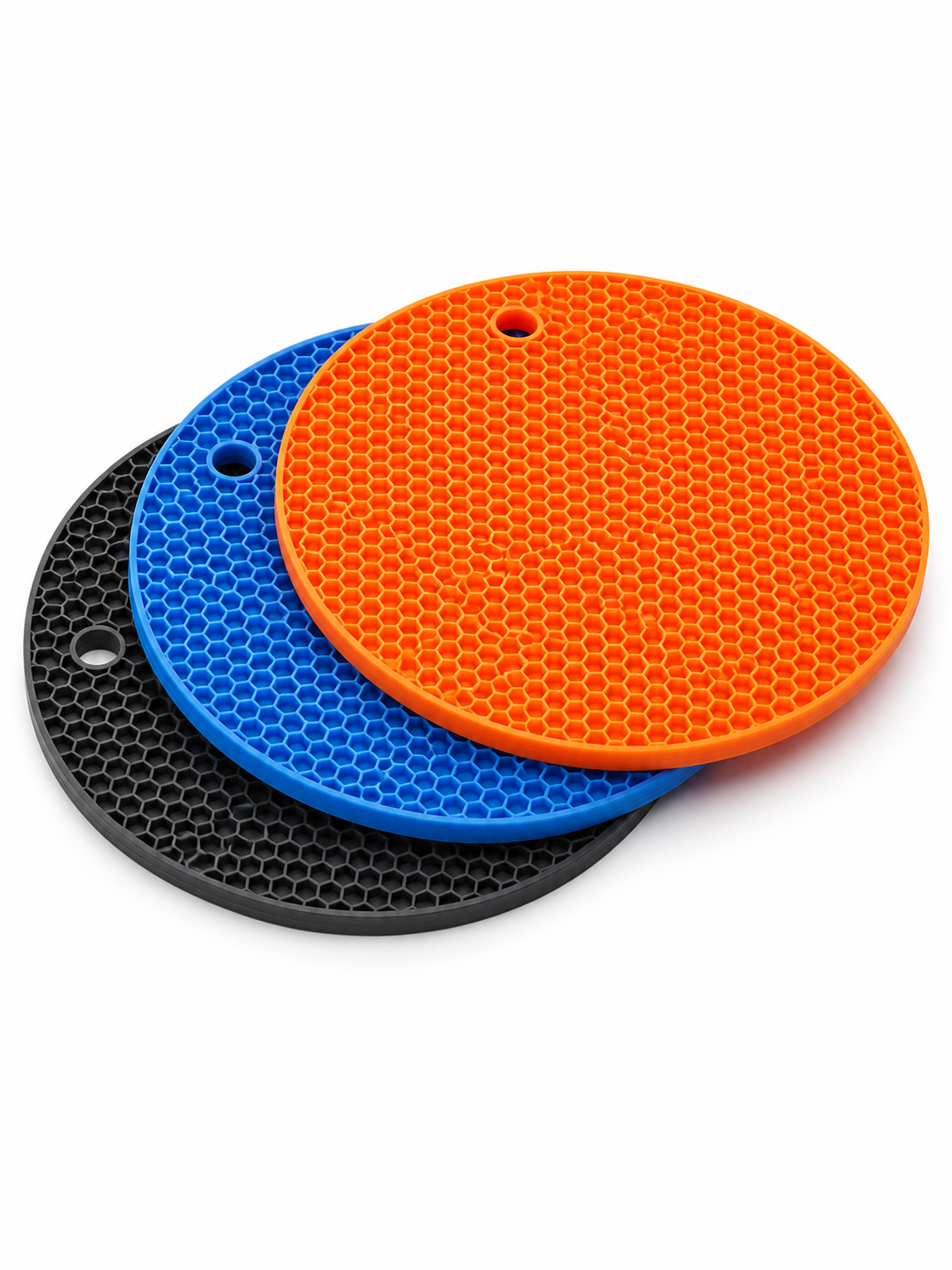 Silicone Heat Resistant & water resistant Trivet Mat – Non-Slip Honeycomb Hot Pad for Pots, Pans & Bowls | BPA-Free | Orange, Blue or Black | 1, 2, 3 or 5 Piece