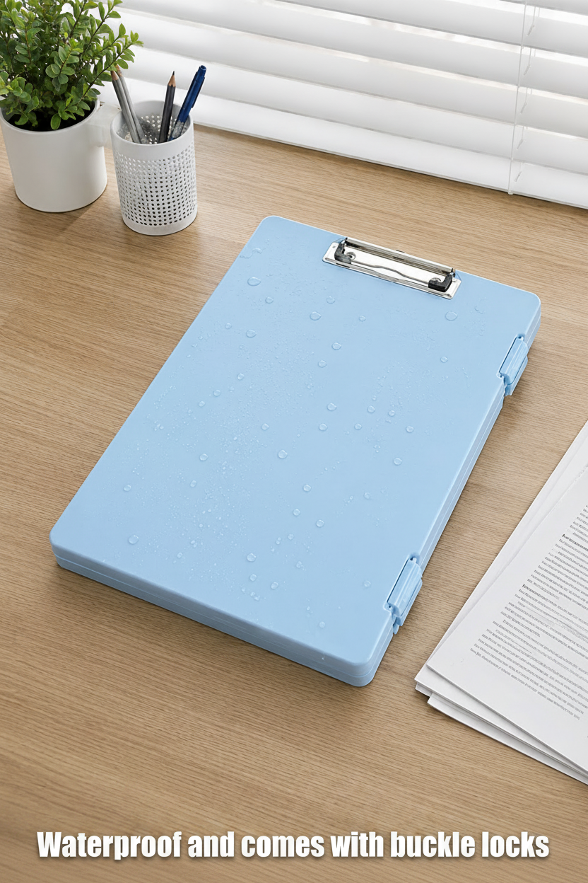 2, 5 or 10 Pack |High Quality Portable File Organizer & Writing Board – Waterproof Document Storage Box with Double Buckle Lock | Black, Blue or Pink