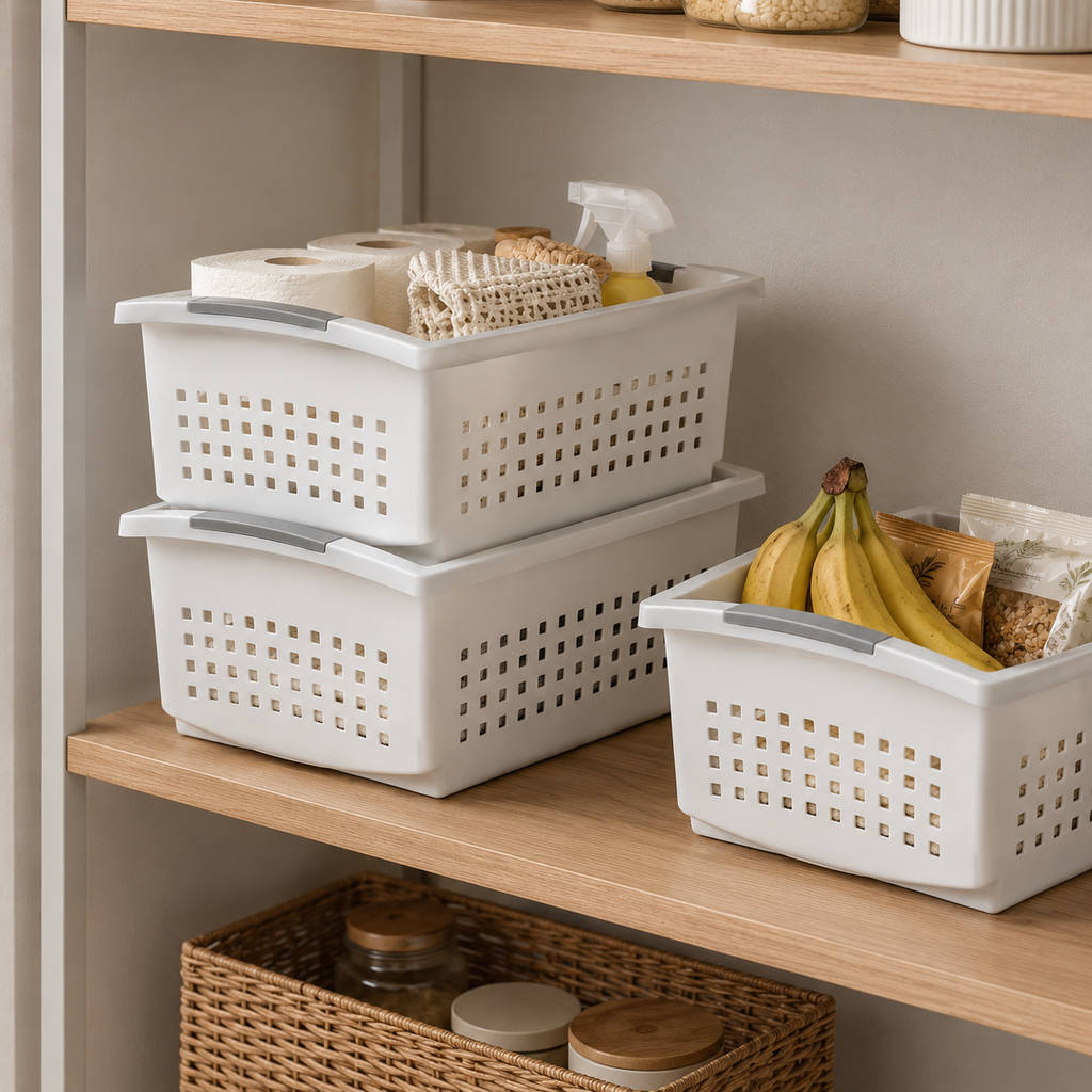 3 Pack Stackable Storage Bin – Open Basket Organizer with Handles