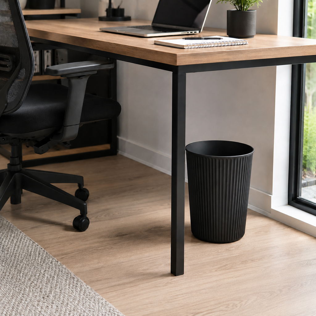Ribbed  Wastebasket – 1.64 Gallon Compact Trash Can for Bedroom, Office ,Bathroom | Black