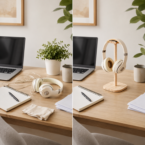 1 or 2 Piece | Wooden Headphone Stand with Base – Detachable Multi-Function Headset Hanger & Storage Rack