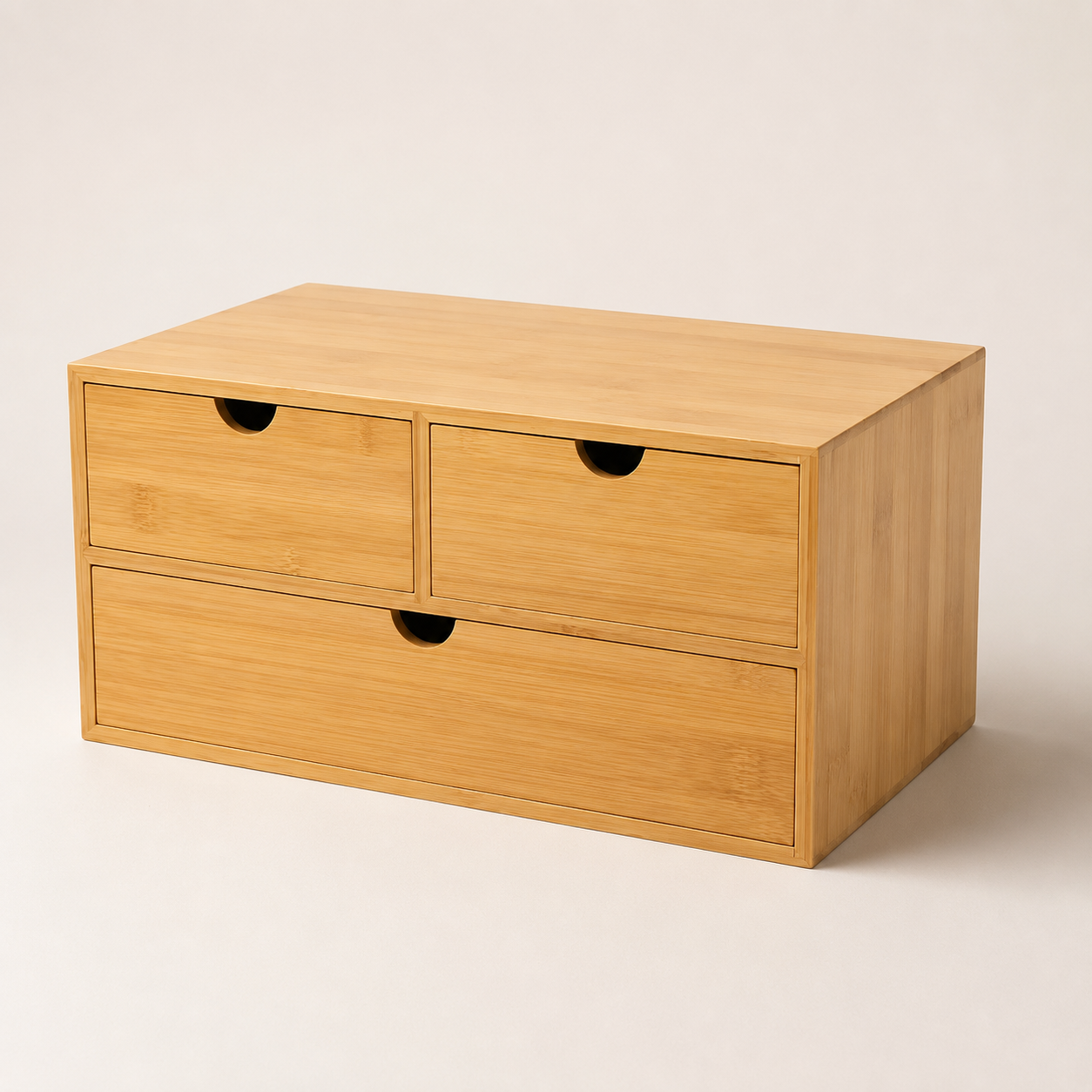 3-Drawer Bamboo Desk Organizer– Tabletop Storage Box for Office, Makeup & Home | No Assembly