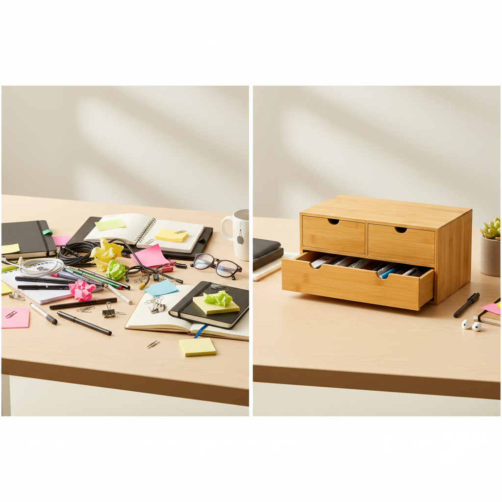3-Drawer Bamboo Desk Organizer– Tabletop Storage Box for Office, Makeup & Home | No Assembly