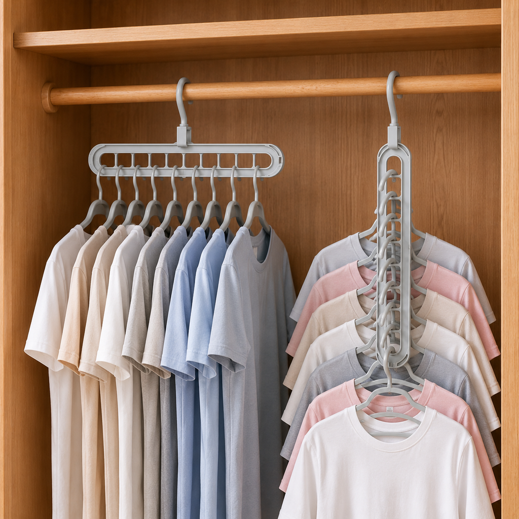 3 or 6 Pack | 9-Hole Closet Organizer for Hangers – Space-Saving Vertical Hanger Rack for Small Closets | Gray
