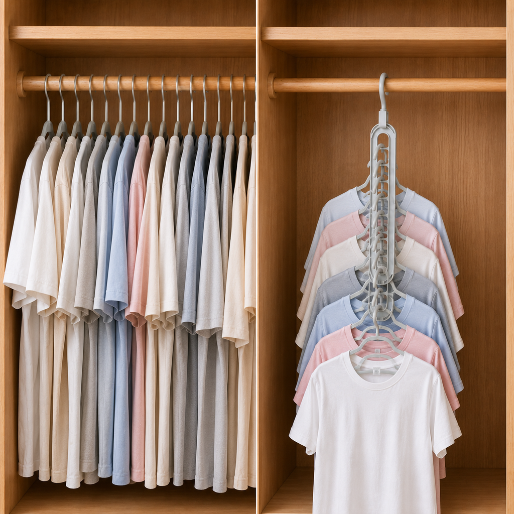 3 or 6 Pack | 9-Hole Closet Organizer for Hangers – Space-Saving Vertical Hanger Rack for Small Closets | Gray