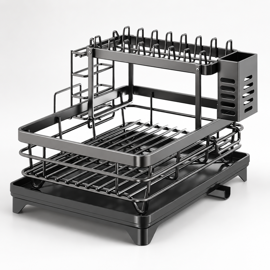 2-tier Stainless Steel Dish Drying Rack with Drainboard – Kitchen Counter Dish Organizer
