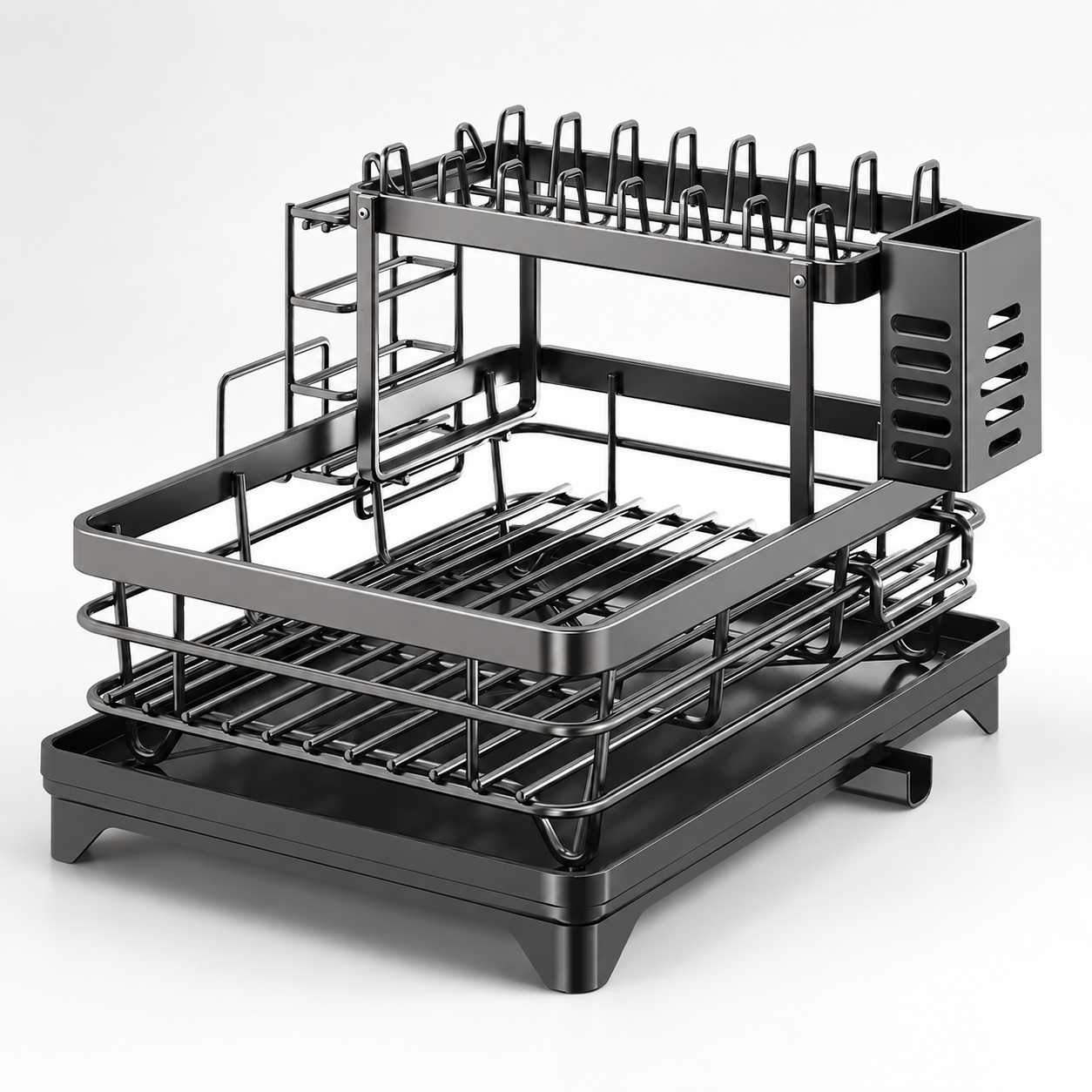 2-tier Stainless Steel Dish Drying Rack with Drainboard – Kitchen Counter Dish Organizer