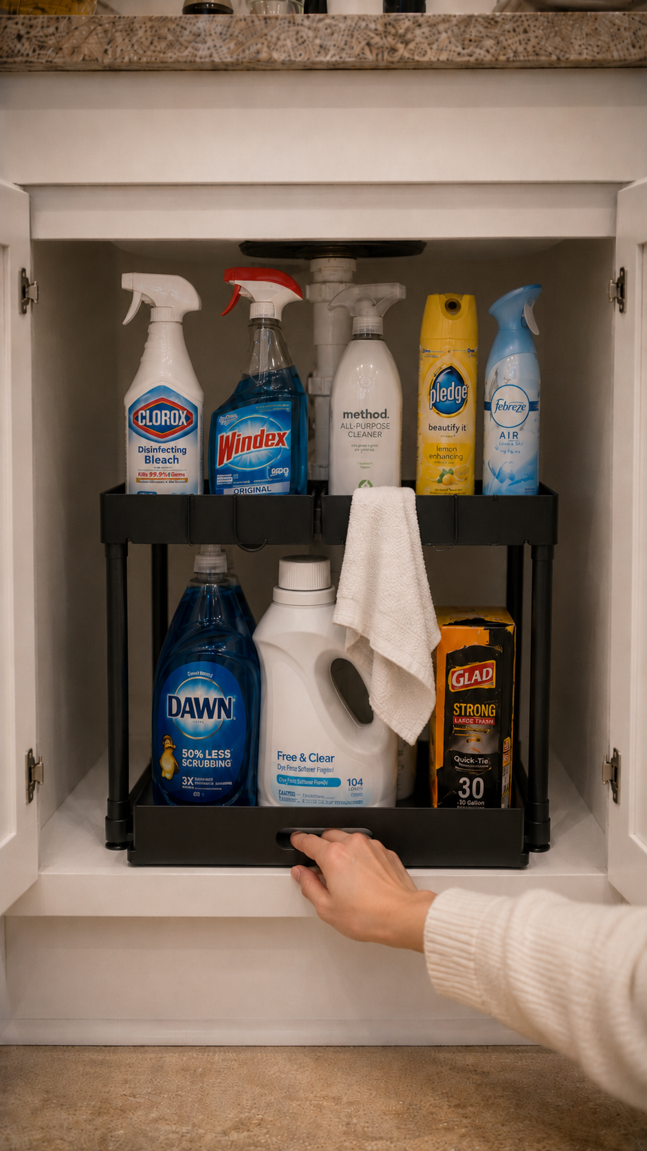 1 / 2-Piece Pull-Out Under Sink Storage Organizer – Sliding Two-Tier Cabinet Organizer for Kitchen & Bathroom | Black