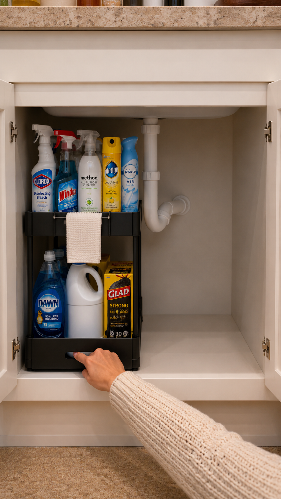 1 / 2-Piece Pull-Out Under Sink Storage Organizer – Sliding Two-Tier Cabinet Organizer for Kitchen & Bathroom | Black