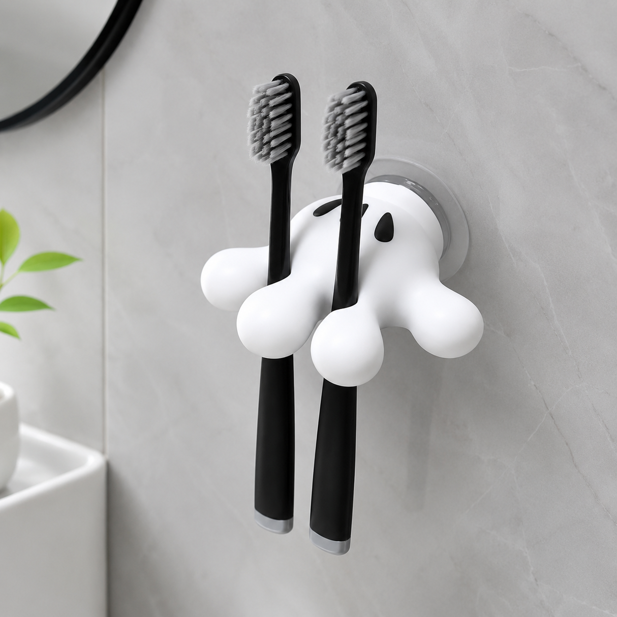 No-Drill- Adhesive Cute Wall Mounted Toothbrush Holder – Suction Cup No-Drill Bathroom Organizer |