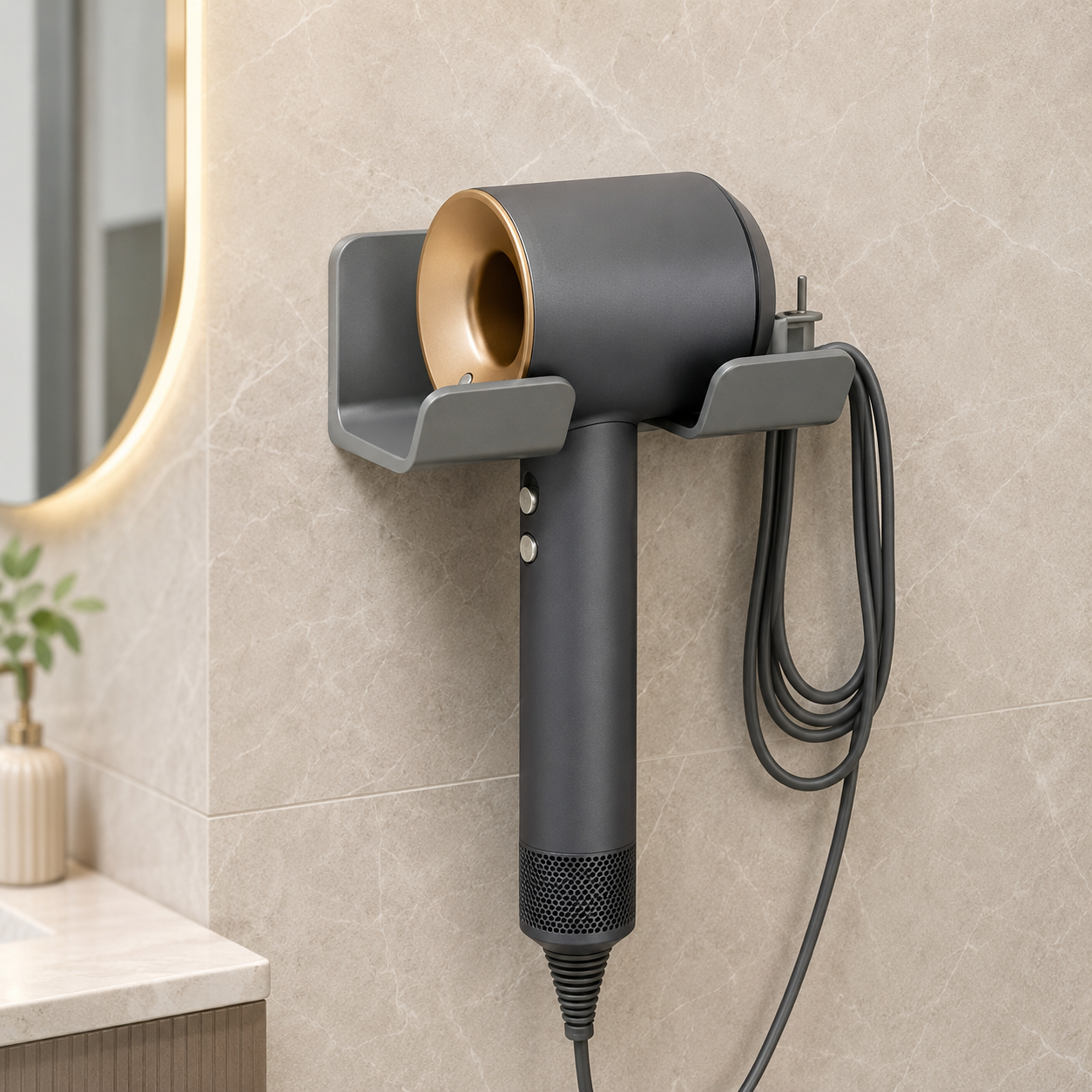 No drill-Adhesive Wall Mounted Hair Dryer Holder – No-Drill Hair Tool Organizer Stand