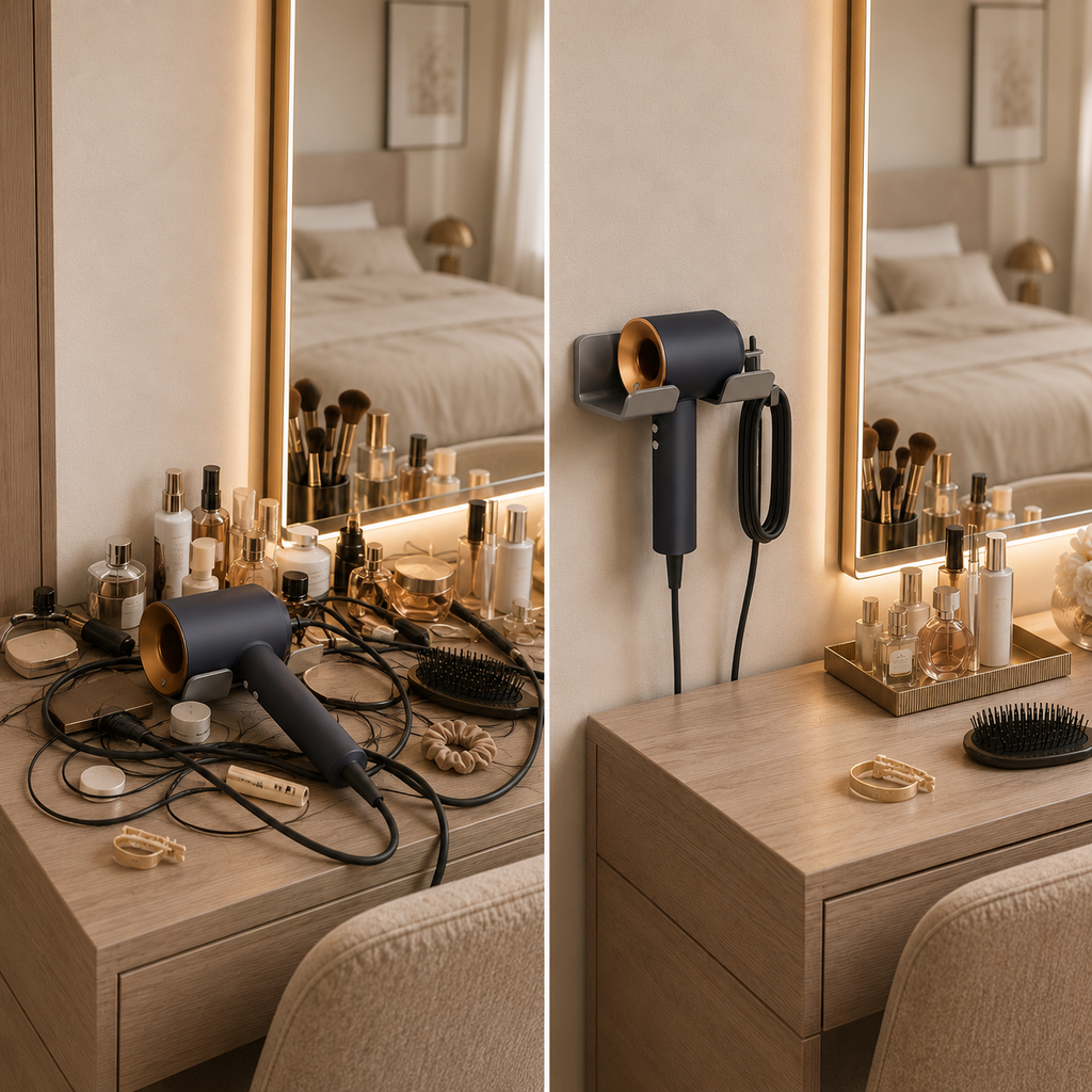 No drill-Adhesive Wall Mounted Hair Dryer Holder – No-Drill Hair Tool Organizer Stand