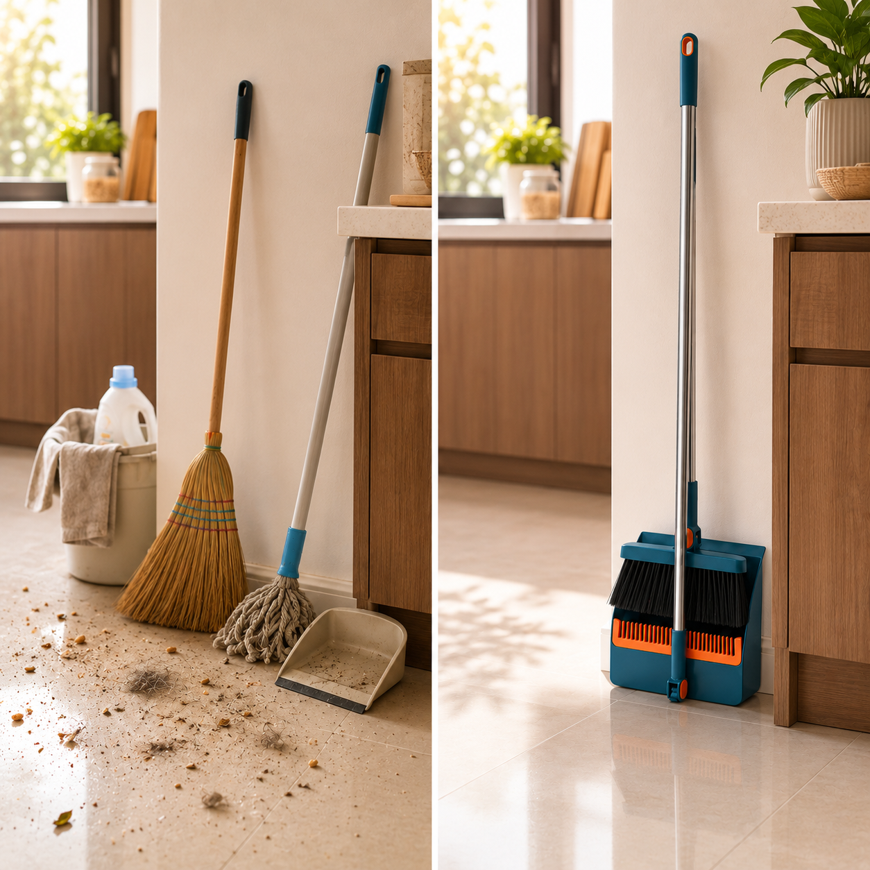 Broom and Dustpan Set – Long Handle Household Sweeping & Cleaning Kit