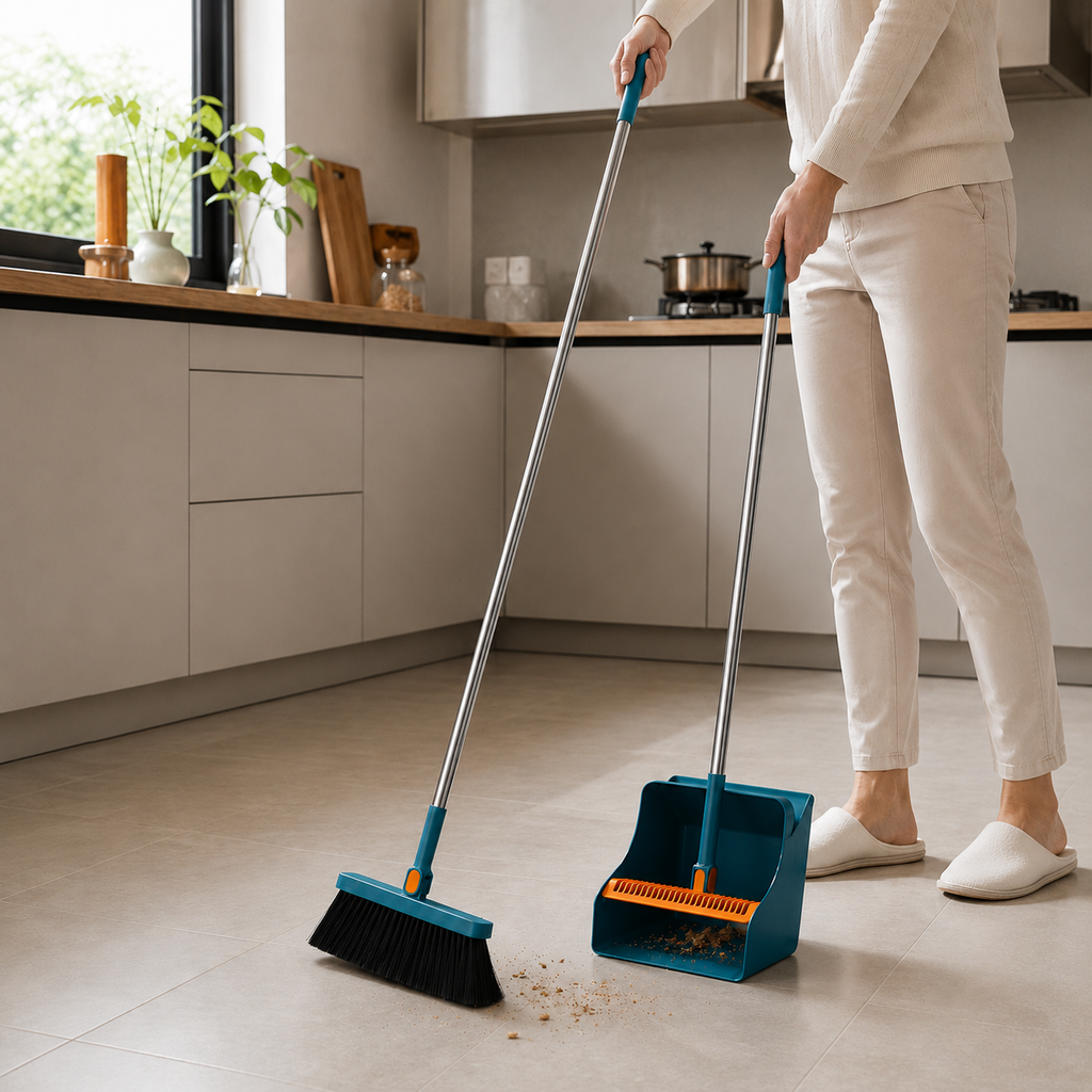Broom and Dustpan Set – Long Handle Household Sweeping & Cleaning Kit