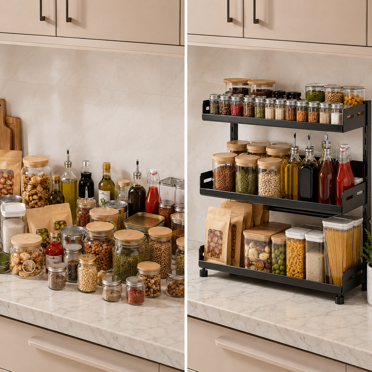 3-Tier Adjustable height Vertical Spice Rack Organizer – Rustproof Metal Kitchen Storage
