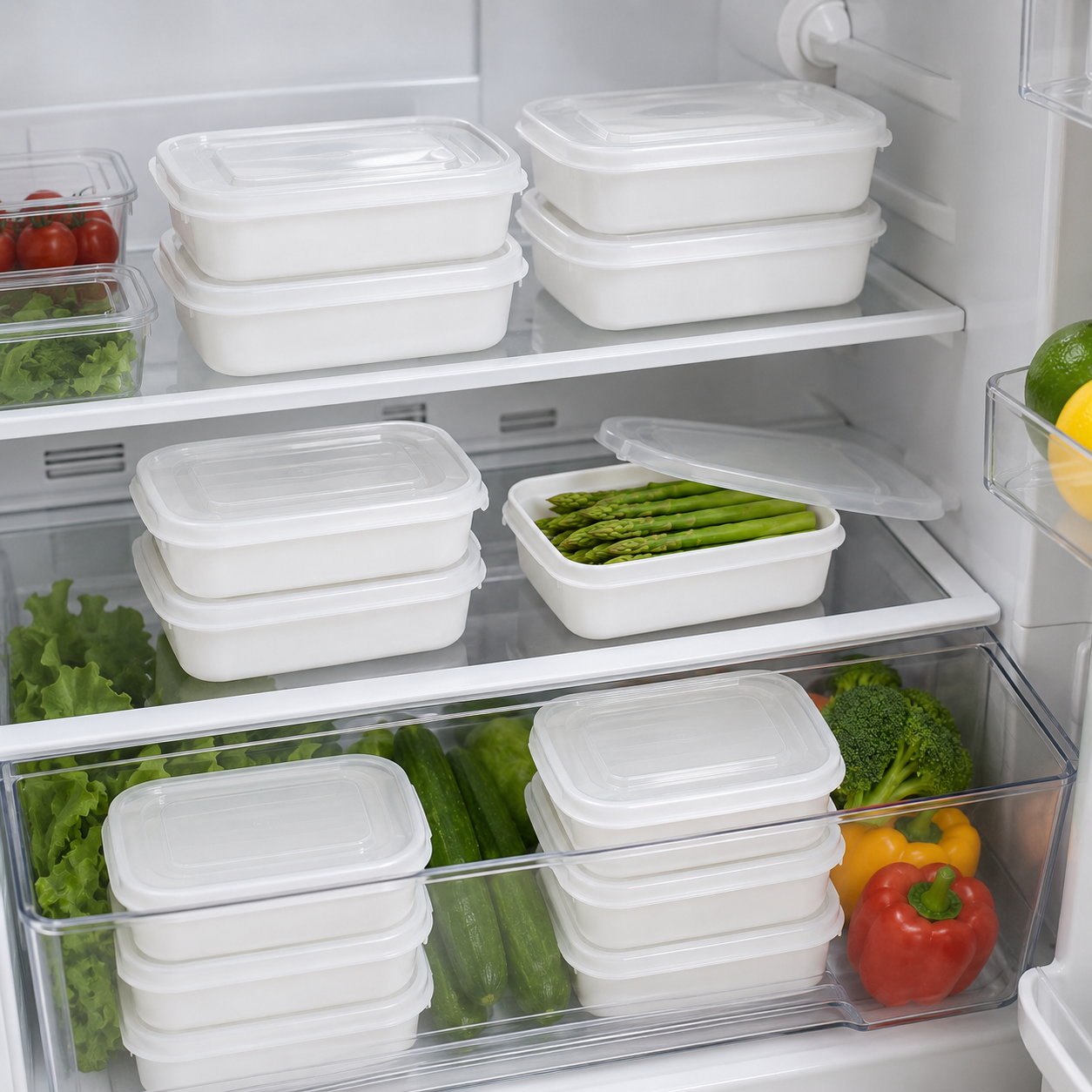 4 pcs Food Grade Refrigerator Storage Containers – Stackable Meal Prep & Fridge Organizer