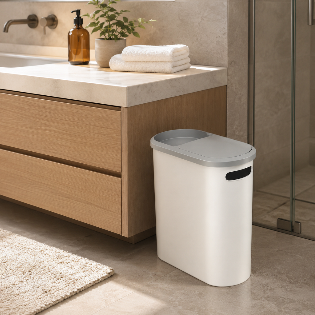 Slim Bathroom Trash Can with Lid – Modern Space-Saving Waste Bin
