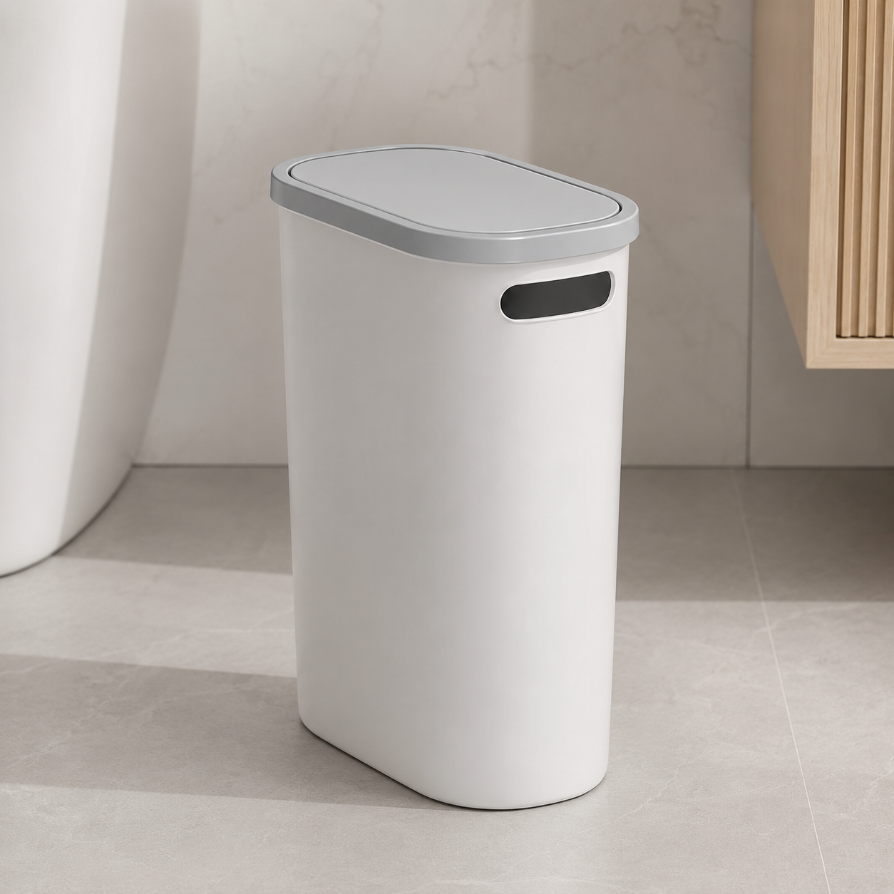 Slim Bathroom Trash Can with Lid – Modern Space-Saving Waste Bin