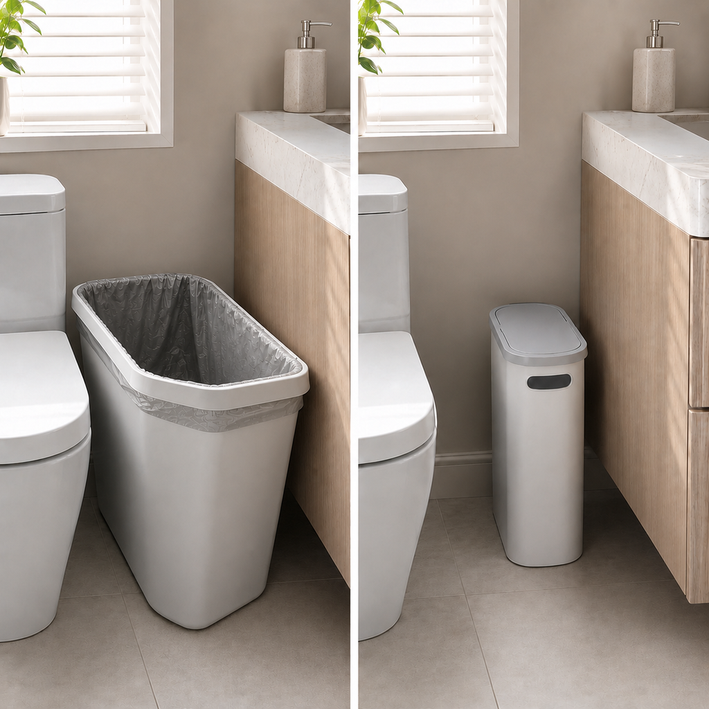 Slim Bathroom Trash Can with Lid – Modern Space-Saving Waste Bin