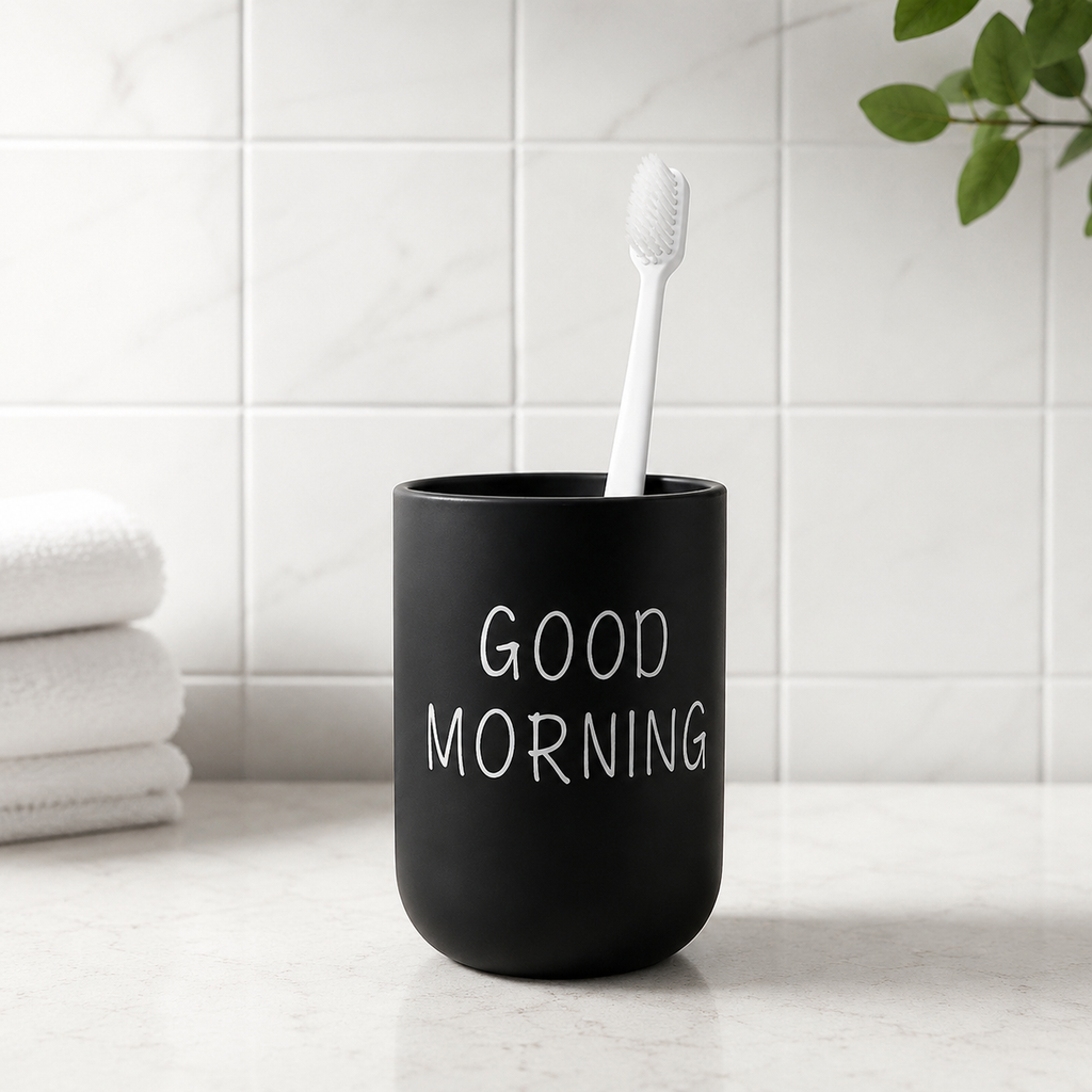 Good Morning Bathroom Cup – Toothbrush Holder & Mouthwash Rinse Cup