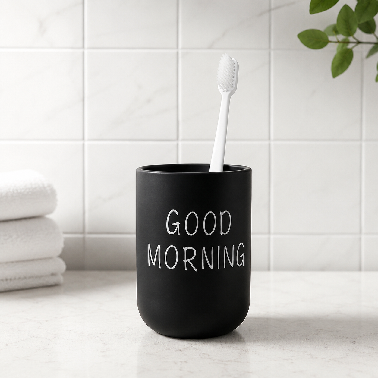 Good Morning Bathroom Cup – Toothbrush Holder & Mouthwash Rinse Cup
