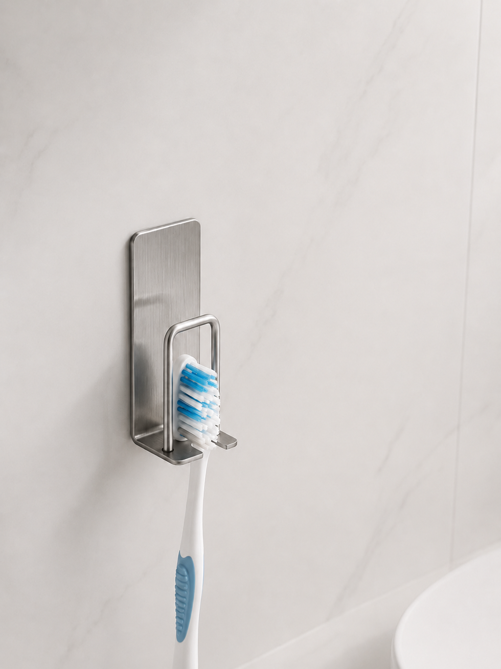 1 or 2 Piece | No Drill-- Adhesive Wall Mounted Toothbrush Holder – No-Drill Stainless Steel Bathroom Organizer | Silver