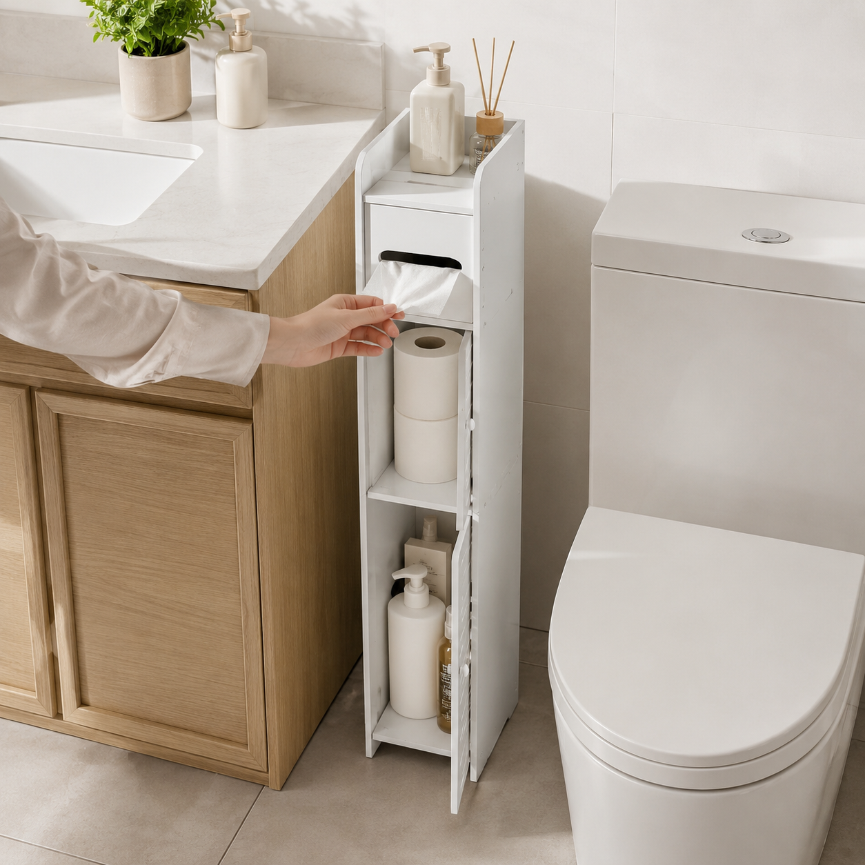 Slim 3-Tier Bathroom Storage Cabinet – Narrow Space-Saving Toilet Organizer Shelf