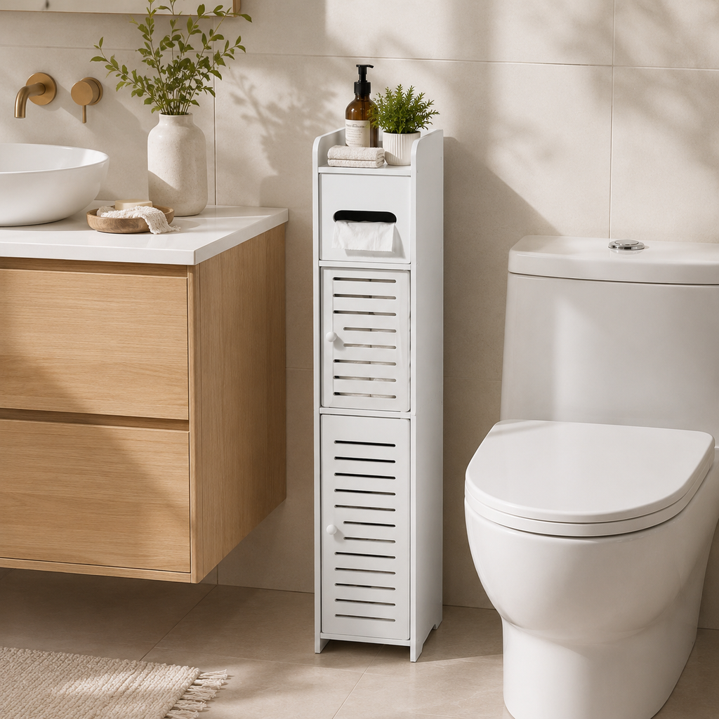 Slim 3-Tier Bathroom Storage Cabinet – Narrow Space-Saving Toilet Organizer Shelf