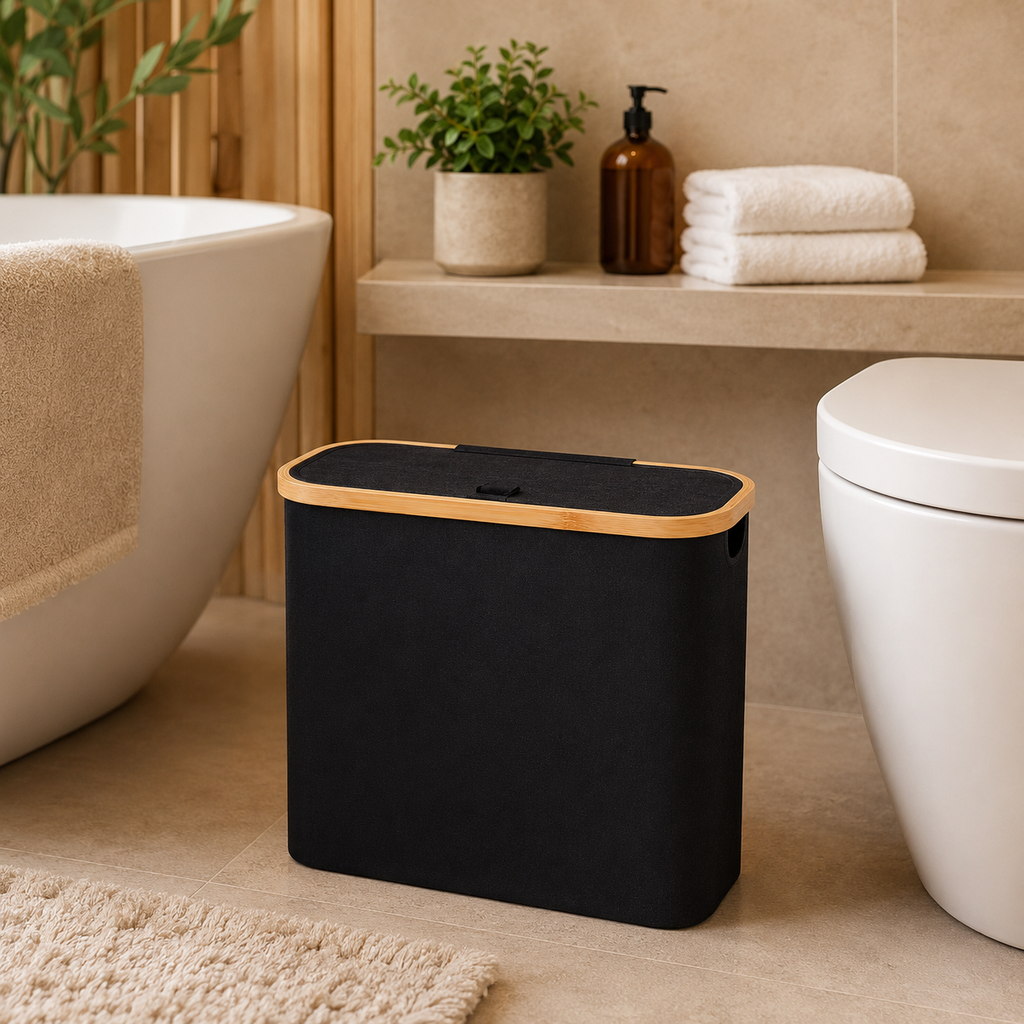 28L Toilet Paper Storage Basket with Bamboo Lid – Large Collapsible Bathroom Organizer