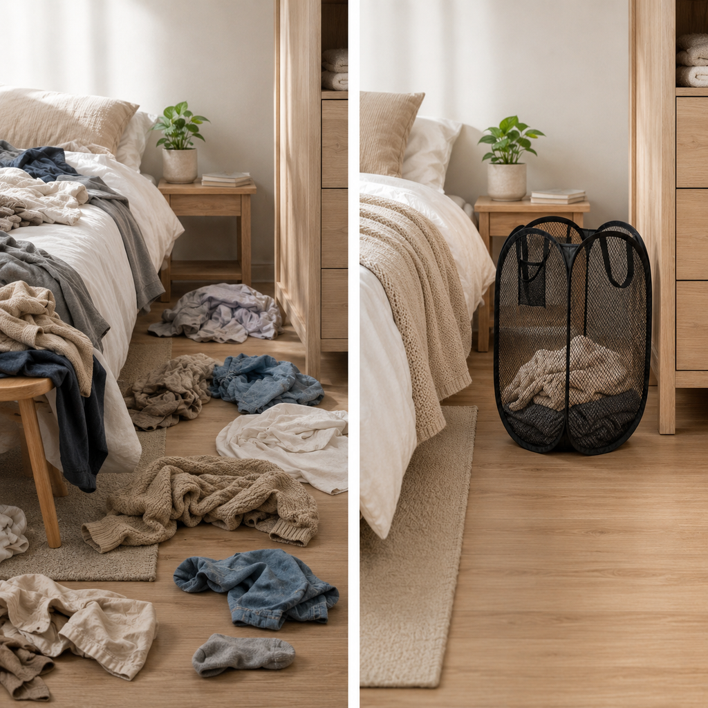 Folding Mesh Laundry Basket – Collapsible Dirty Clothes Hamper | Black or White