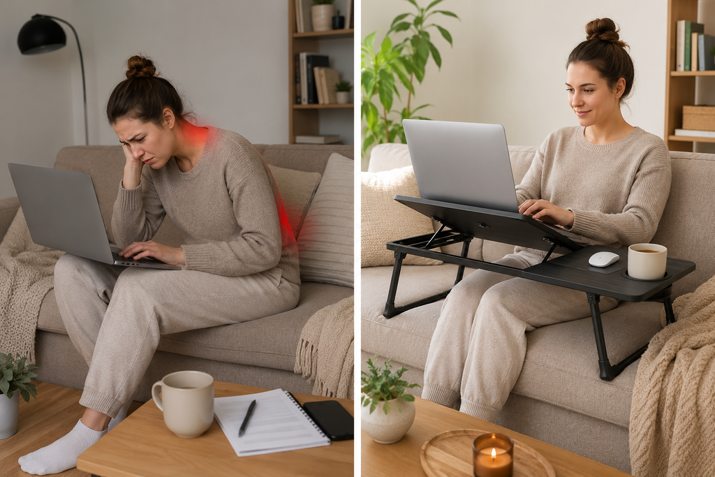 Adjustable Foldable Laptop Desk for Bed & Couch – Portable Lap Desk with Cup Holder