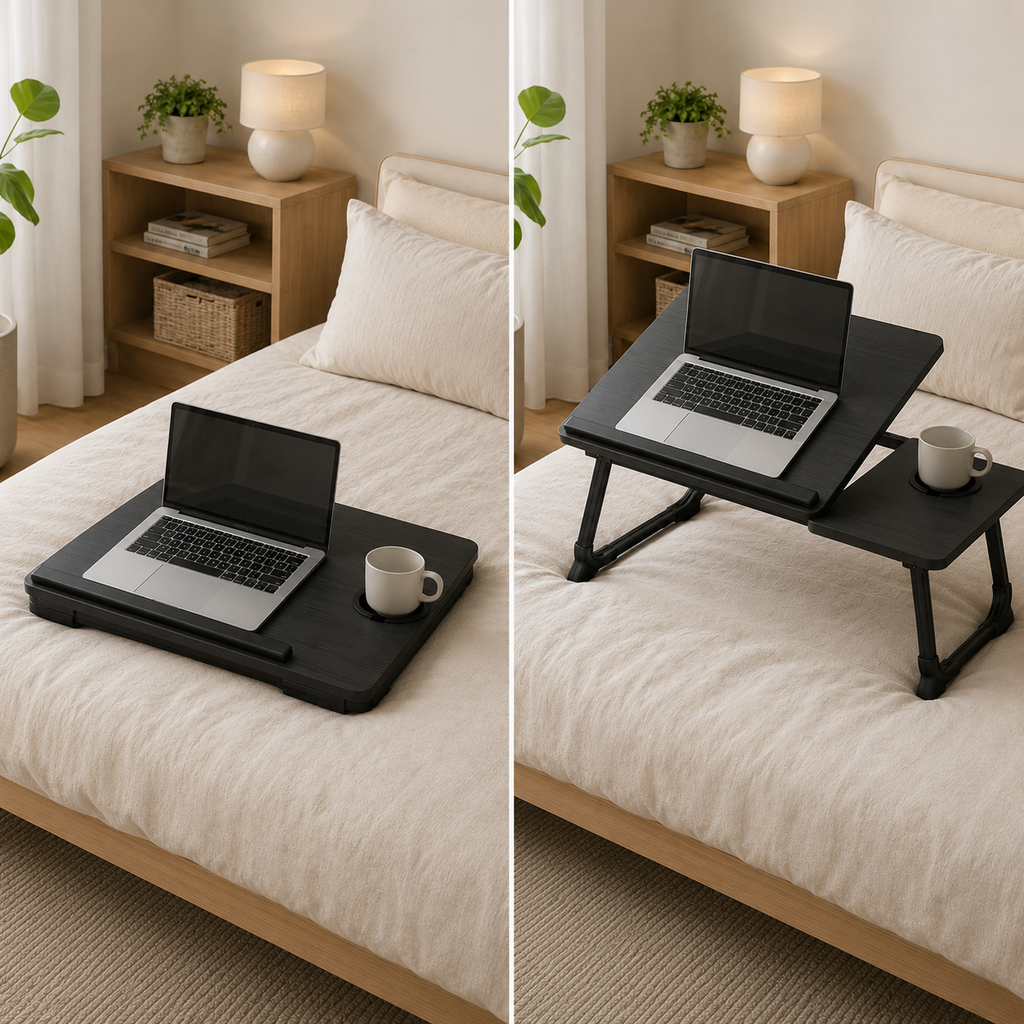 Adjustable Foldable Laptop Desk for Bed & Couch – Portable Lap Desk with Cup Holder