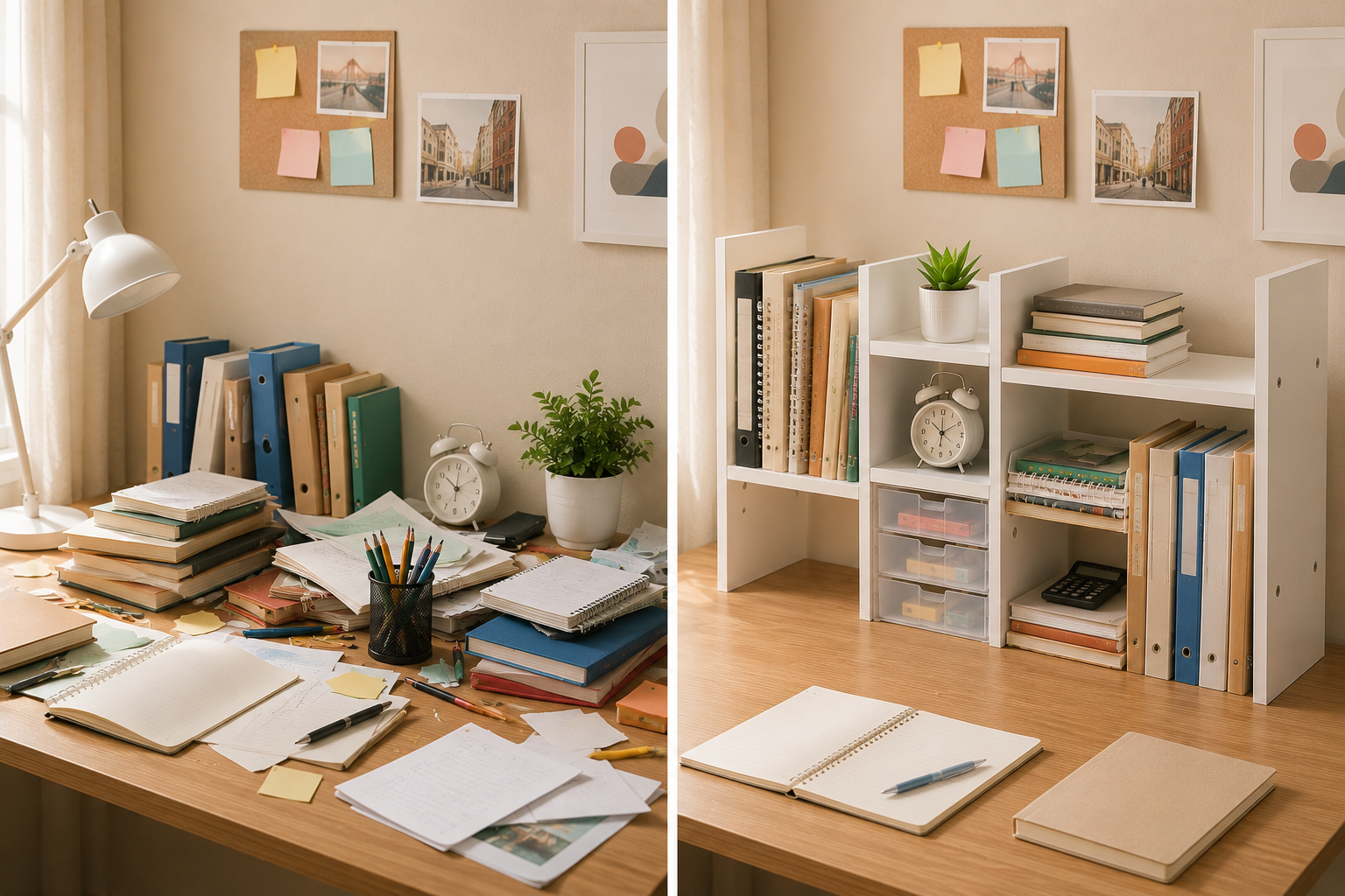 Adjustable Wooden Desktop Shelf Organizer – Office Desk Storage Rack & Small Bookshelf