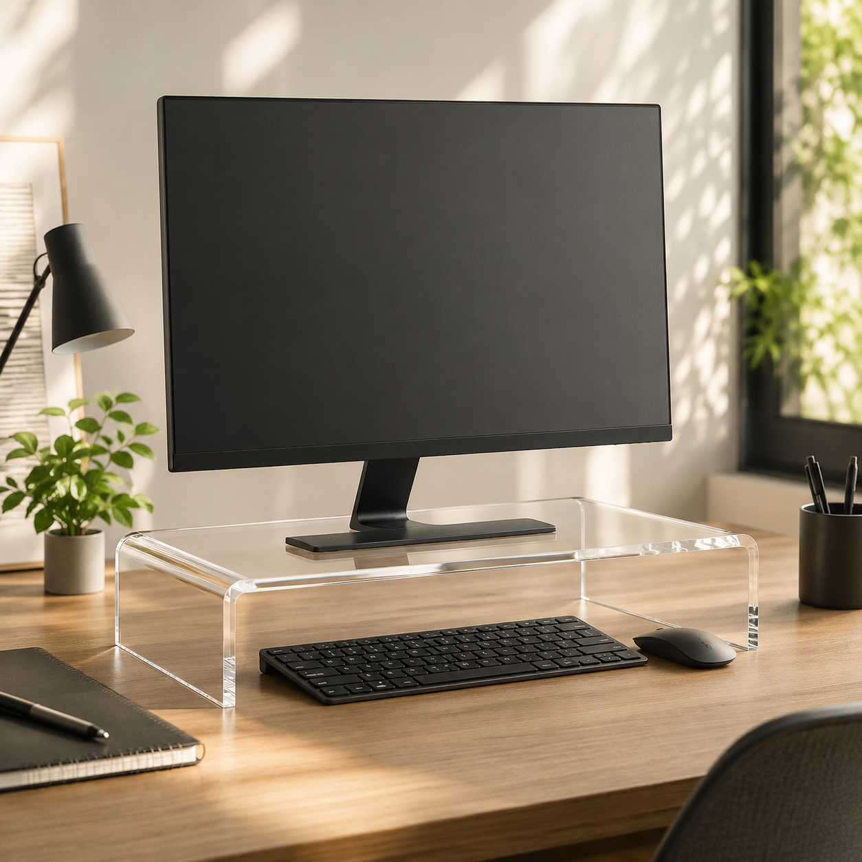 Acrylic Monitor/Laptop Stand Riser – Clear Laptop & Computer Desk Stand with Keyboard Storage